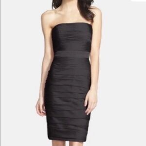 Monique Lhuillier Bridesmaids Black Dress Sz 10 Strapless Chiffon Ruched Formal
